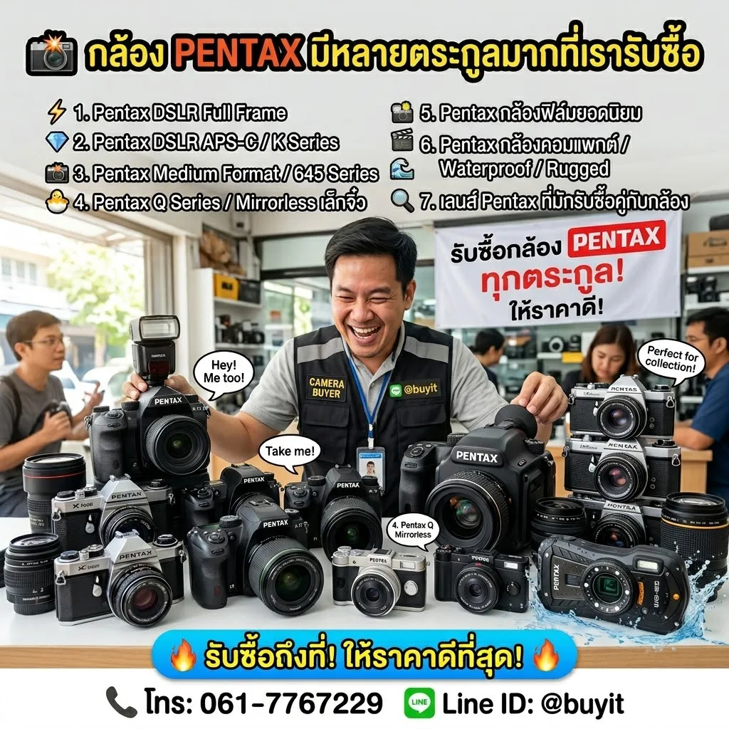 กล้อง Pentax หลายตระกูลที่รับซื้อ พร้อมเลนส์และอุปกรณ์