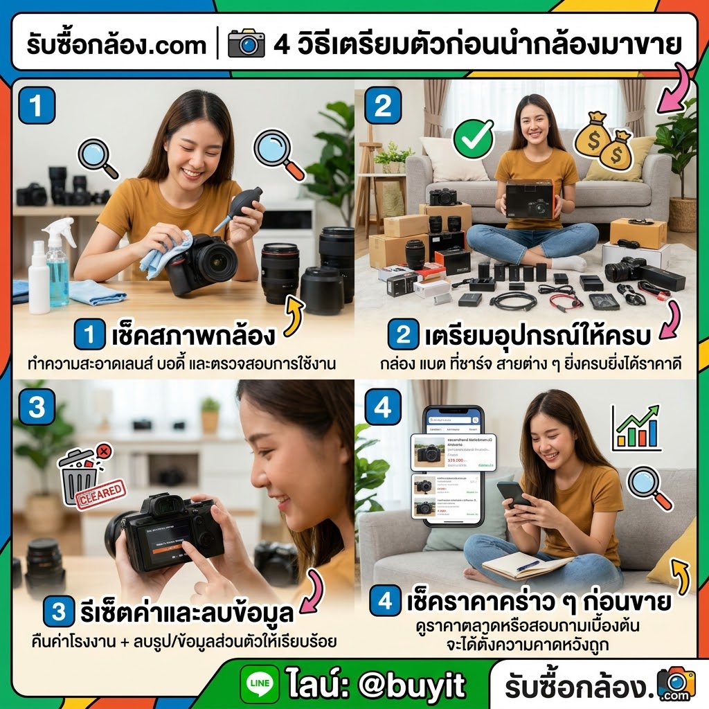4 วิธีเตรียมตัวก่อนนำกล้องมาขาย เช็คสภาพ เตรียมอุปกรณ์ รีเซ็ตค่า เช็คราคาคร่าว ๆ