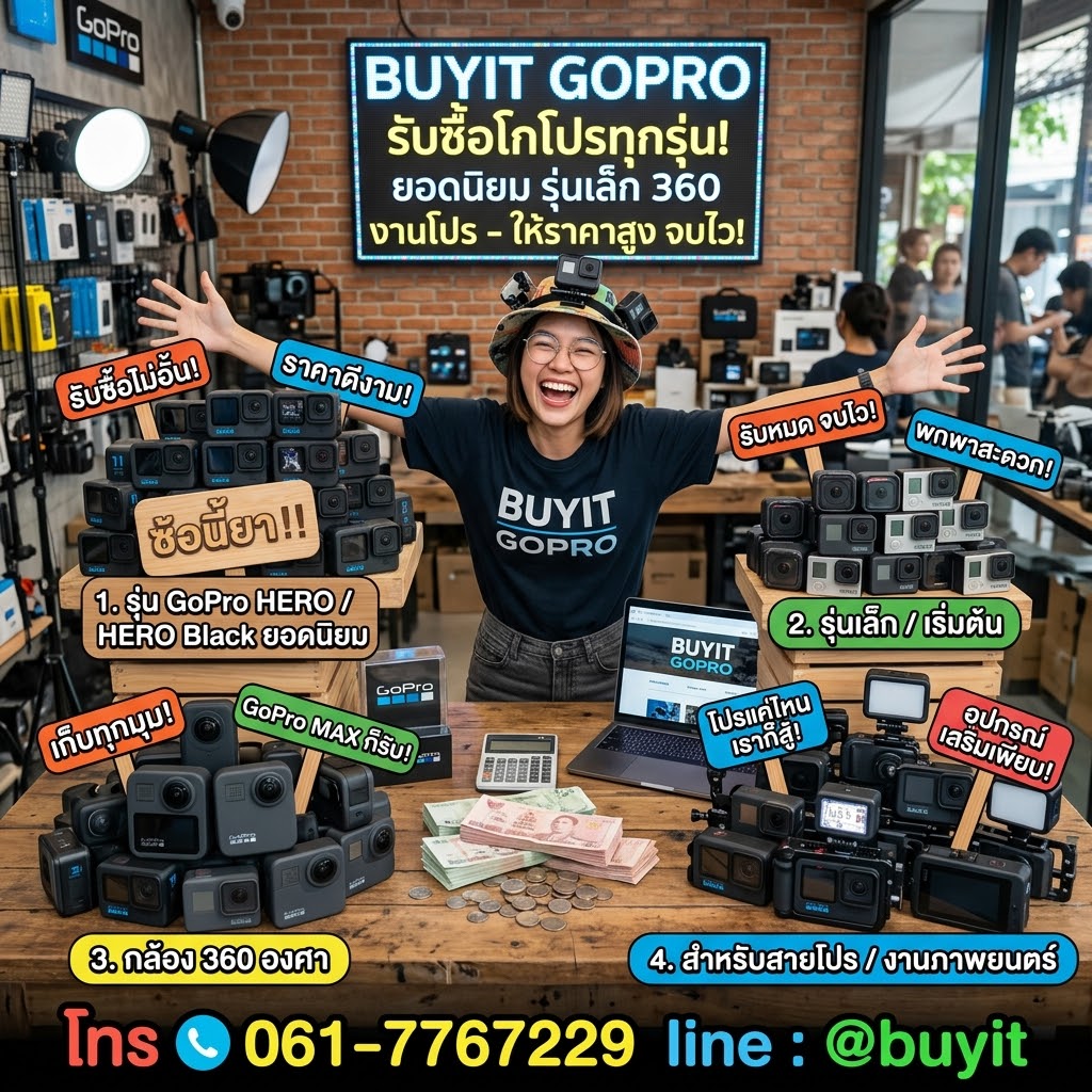 รับซื้อ GoPro ทุกรุ่น ตั้งแต่รุ่น HERO รุ่นเล็ก กล้อง 360 และอุปกรณ์เสริม