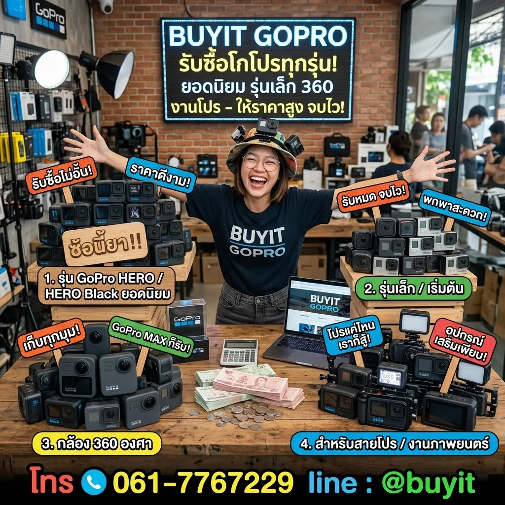 รับซื้อ GoPro ทุกรุ่น ตั้งแต่รุ่น HERO รุ่นเล็ก กล้อง 360 และอุปกรณ์เสริม